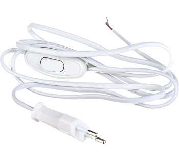 Шнур ШВВП 2х0,5кв.мм с проходным выключателем белый, 1,7м