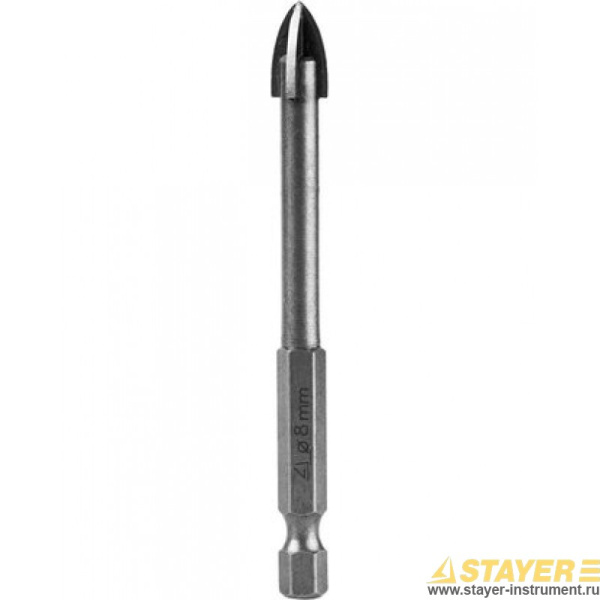 Сверло 8,0 по кафелю,стеклу,с 4рез.лезвиями,шестигр.хвостовик STAYER 