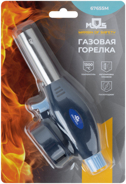 Горелка газовая на цанговый баллон, пластиковый корпус, с пьезоподжигом, сопло 19мм MOS