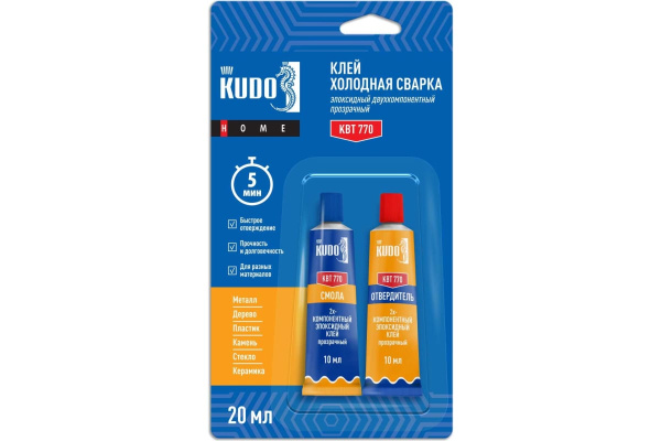 Клей эпоксидный KUDO HOME двухкомпонентный прозрачный 20мл 