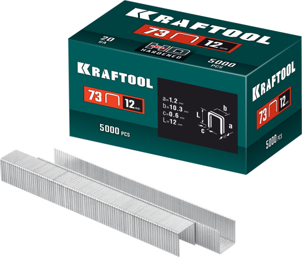 Скобы для плайера KRAFTOOL 12 мм, тип 73, 5000 шт