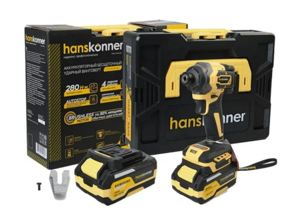 Винтоверт удар.б/щ.18В, 1BattarySystem, 1х4Ач,1/4"  кейс HS, Hanskonner PLATINUM