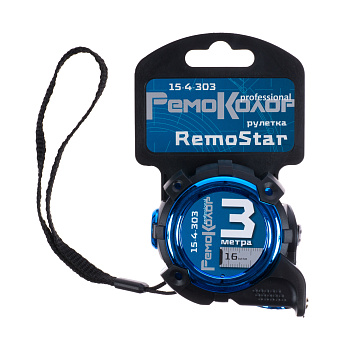 Рулетка 3м*16мм, обрезиненный корпус, усиленная лента, автостоп/ RemoStar 