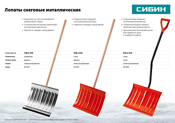 Снеговая лопата СИБИН ЛС-430 430мм стальная с деревянным черенком