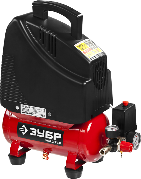 Компрессор безмасл + пневмоинструмент, 1100 Вт, 6л, 180л/мин, МАСТЕР ЗУБР
